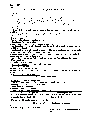 Giáo án Giải tích 11 - Tiết 4, Bài 2: Phương trình lượng giác cơ bản (Tiết 1) - Năm học 2019-2020