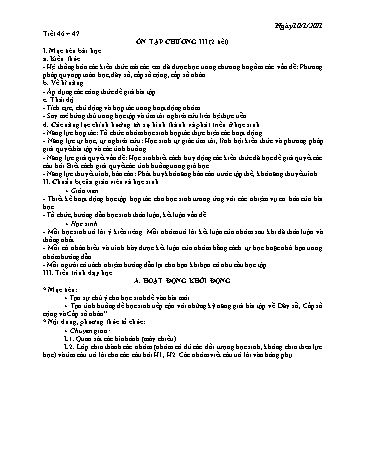 Giáo án Giải tích 11 - Tiết 46+47: Ôn tập chương III (2 tiết) - Năm học 2020-2021 Giáo án Giải tích 11 - Tiết 46+47: Ôn tập chương III (2 tiết) - Năm học 2020-2021