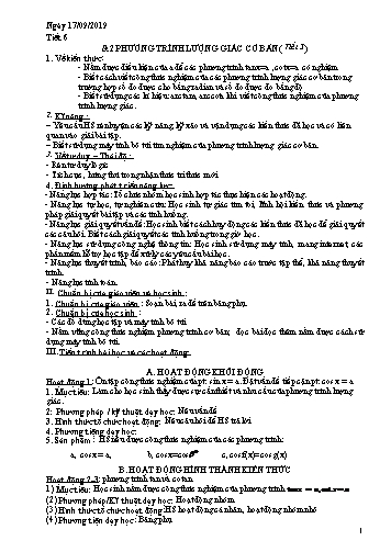 Giáo án Giải tích 11 - Tiết 6, Bài 2: Phương trình lượng giác cơ bản (Tiết 3) - Năm học 2019-2020