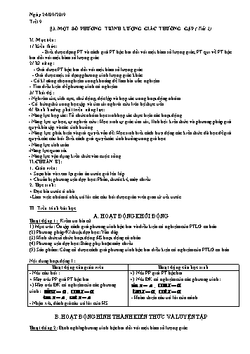 Giáo án Giải tích 11 - Tiết 9, Bài 3: Một số phương trình lượng giác thường gặp (Tiết 2) - Năm học 2019-2020