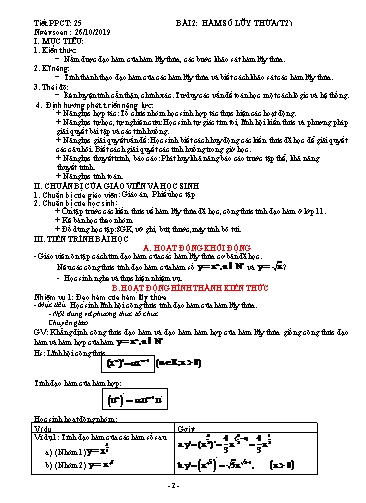 Giáo án Giải tích 12 - Tiết 25, Bài 2: Hàm số lũy thừa (Tiết 2) - Năm học 2019-2020