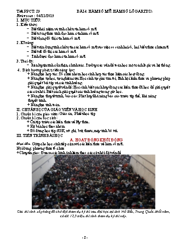 Giáo án Giải tích 12 - Tiết 29, Bài 4: Hàm số mũ, Hàm số Loogarit (Tiết 1) - Năm học 2019-2020