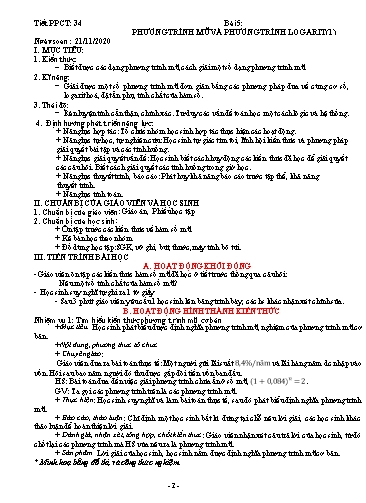 Giáo án Giải tích 12 - Tiết 34-36: Phương trình mũ và Phương trình Logarit - Năm học 2020-2021