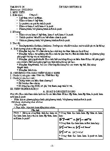 Giáo án Giải tích 12 - Tiết 36: Ôn tập chương II - Năm học 2019-2020