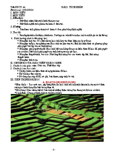 Giáo án Giải tích 12 - Tiết 44, Bài 2: Tích phân - Năm học 2019-2020