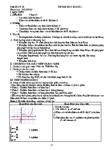 Giáo án Giải tích 12 - Tiết 46: Ôn tập học kì I (Tiết 1) - Năm học 2019-2020
