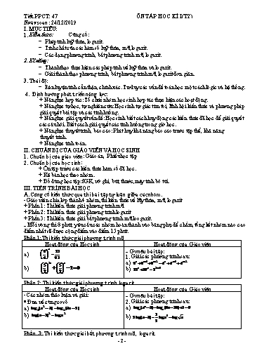 Giáo án Giải tích 12 - Tiết 47: Ôn tập học kì I (Tiết 2) - Năm học 2019-2020