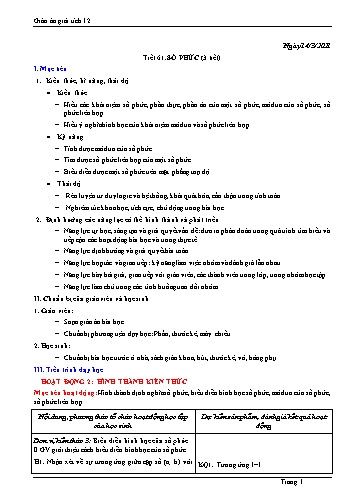 Giáo án Giải tích 12 - Tiết 61: Số phức
