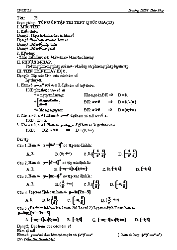 Giáo án Giải tích 12 - Tiết 75: Tổng ôn tập thi THPT Quốc gia (Tiết 4) - Trần Thị Thanh Mại