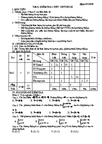 Giáo án Hình học 10 - Tiết 31+32 - Năm học 2019-2020