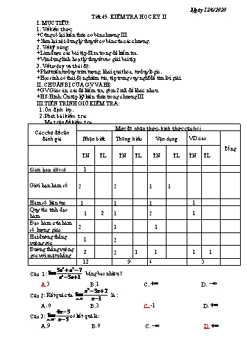 Giáo án Hình học 11 - Tiết 45: Kiểm tra học kỳ II - Năm học 2019-2020 Giáo án Hình học 11 - Tiết 45: Kiểm tra học kỳ II - Năm học 2019-2020