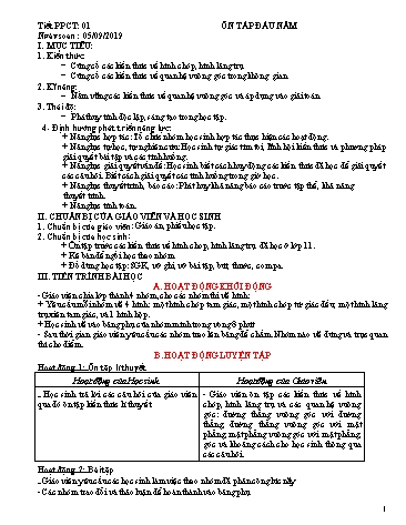 Giáo án Hình học 12 - Tiết 1: Ôn tập đầu năm - Năm học 2019-2020