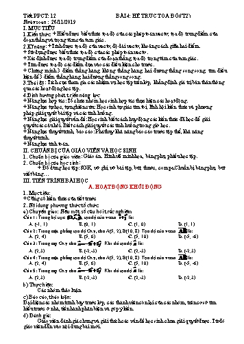Giáo án Hình học Lớp 10 - Tiết 12, Bài 4: Hệ trục tọa độ (Tiết 2) - Năm học 2019-2020