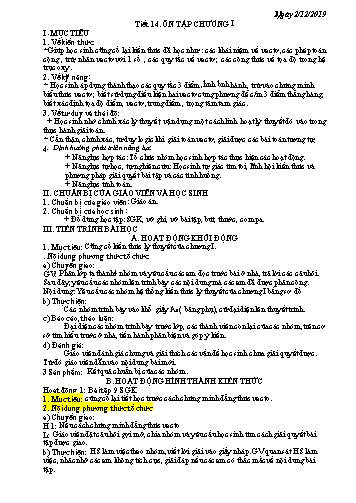 Giáo án Hình học Lớp 10 - Tiết 14: Ôn tập Chương I - Năm học 2019-2020