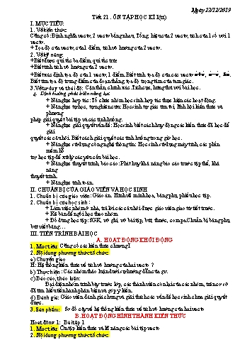Giáo án Hình học Lớp 10 - Tiết 21: Ôn tập học kì I - Năm học 2019-2020