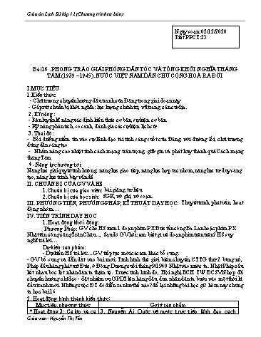 Giáo án Lịch sử Lớp 12 - Tiết 23+24 - Nguyễn Thị Yến