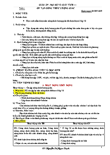 Giáo án môn Toán Lớp 11 - Tiết 1: Ôn tập công thức lượng giác - Năm học 2019-2020 - Nguyễn Thị Ngọc Thạch