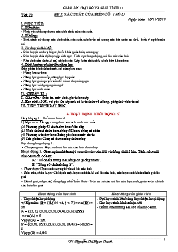 Giáo án môn Toán Lớp 11 - Tiết 29, Bài 5: Xác suất của biến cố (Tiết 2) - Năm học 2019-2020