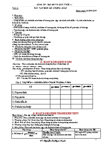 Giáo án môn Toán Lớp 11 - Tiết 3: Bài tập hàm số lượng giác - Năm học 2019-2020 - Nguyễn Thị Ngọc Thạch Giáo án môn Toán Lớp 11 - Tiết 3: Bài tập hàm số lượng giác - Năm học 2019-2020 - Nguyễn Thị Ngọc Thạch