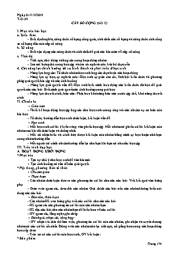 Giáo án môn Toán Lớp 11 - Tiết 39: Cấp số cộng (Tiết 2) - Năm học 2019-2020 - Nguyễn Thị Ngọc Thạch