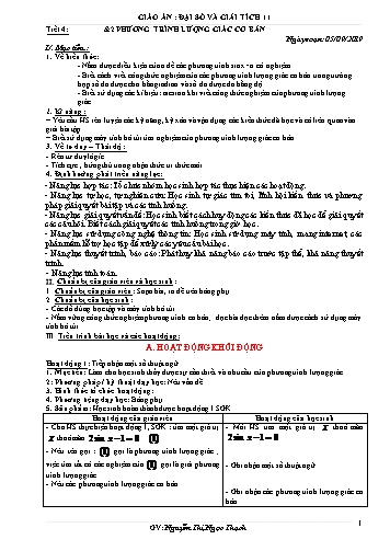 Giáo án môn Toán Lớp 11 - Tiết 4, Bài 2: Phương trình lượng giác cơ bản - Năm học 2019-2020 - Nguyễn Thị Ngọc Thạch