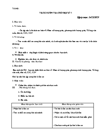 Giáo án môn Toán Lớp 11 - Tiết 47: Trả bài kiểm tra cuối học kỳ I - Năm học 2019-2020