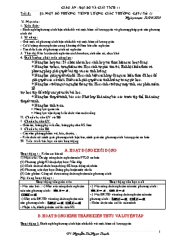 Giáo án môn Toán Lớp 11 - Tiết 8, Bài 3: Một số phương trình lượng giác thường gặp (Tiết 1) - Năm học 2019-2020 - Nguyễn Thị Ngọc Thạch