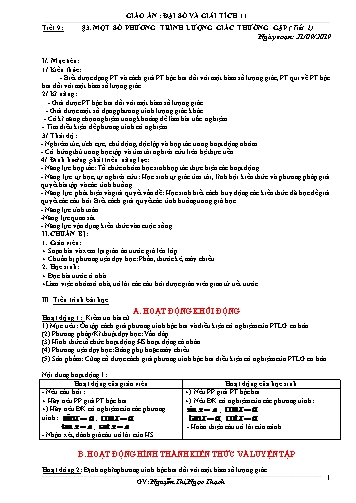 Giáo án môn Toán Lớp 11 - Tiết 9, Bài 3: Một số phương trình lượng giác thường gặp (Tiết 2) - Năm học 2019-2020 - Nguyễn Thị Ngọc Thạch