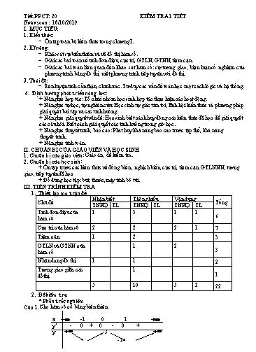 Giáo án môn Toán Lớp 12 - Tiết 20: Kiểm tra 1 tiết - Năm học 2019-2020