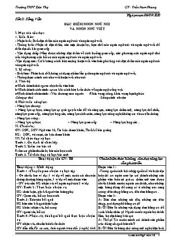 Giáo án Ngữ văn 10 - Tiết 3: Tiếng Việt Đặc điểm ngôn ngữ nói và ngôn ngữ viết - Năm học 2020-2021 - Trần Nam Phong