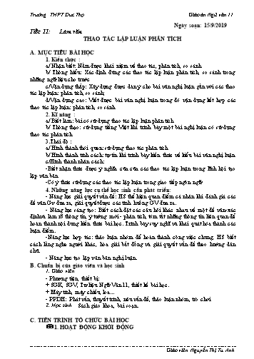 Giáo án Ngữ văn 11 - Tiết 11: Làm văn - Thao tác lập luận phân tích - Năm học 2019-2020 - Nguyễn Thị Tú Anh