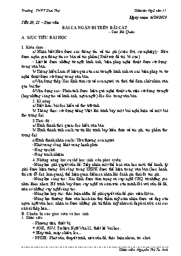 Giáo án Ngữ văn 11 - Tiết 20,21: Bài ca ngắn đi trên bãi cát (Cao Bá Quát) - Năm học 2019-2020 - Nguyễn Thị Tú Anh