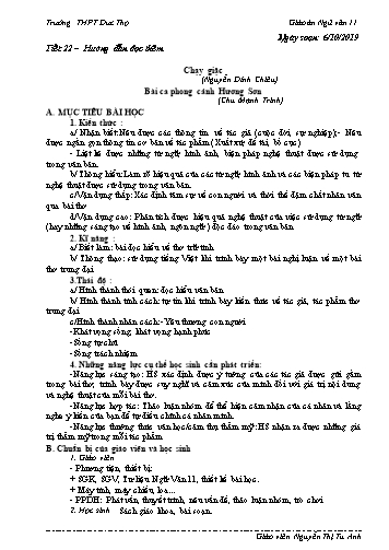 Giáo án Ngữ văn 11 - Tiết 22: Hướng dẫn đọc thêm - Chạy giặc (Nguyễn Đình Chiểu), Bài ca phong cảnh Hương Sơn (Chu Mạnh Trinh) - Năm học 2019-2020 - Nguyễn Thị Tú Anh