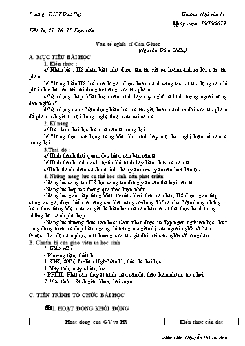 Giáo án Ngữ văn 11 - Tiết 24,25,26,27: Văn tế nghĩa sĩ Cần Giuộc (Nguyễn Đình Chiểu) - Năm học 2019-2020 - Nguyễn Thị Tú Anh