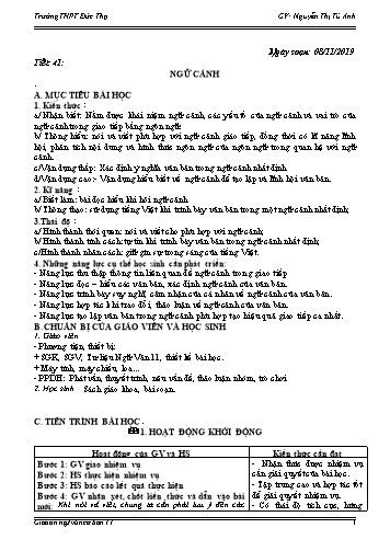 Giáo án Ngữ văn 11 - Tiết 41: Ngữ cảnh - Năm học 2019-2020 - Nguyễn Thị Tú Anh