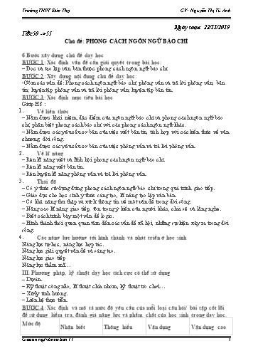 Giáo án Ngữ văn 11 - Tiết 50-55: Phong cách ngôn ngữ báo chí - Năm học 2019-2020 - Nguyễn Thị Tú Anh