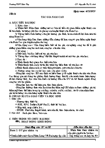 Giáo án Ngữ văn 11 - Tiết 56: Tác giả Nam Cao - Năm học 2019-2020 - Nguyễn Thị Tú Anh