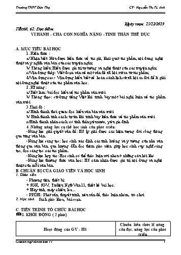 Giáo án Ngữ văn 11 - Tiết 60,61: Đọc thêm - Vi hành, Cha con nghĩa nặng, Tinh thần thể dục - Năm học 2019-2020 - Nguyễn Thị Tú Anh