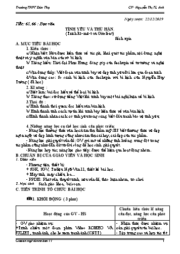 Giáo án Ngữ văn 11 - Tiết 65,66: Tình yêu và thù hận (Trích Rô-mê-ô và Giu-li-et) - Năm học 2019-2020 - Nguyễn Thị Tú Anh