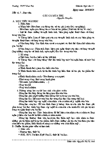 Giáo án Ngữ văn 11 - Tiết 6,7: Câu cá mùa thu (Nguyễn Khuyến) - Năm học 2019-2020 - Nguyễn Thị Tú Anh