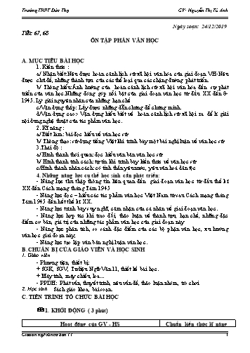 Giáo án Ngữ văn 11 - Tiết 67,68: Ôn tập phần văn học - Năm học 2019-2020 - Nguyễn Thị Tú Anh