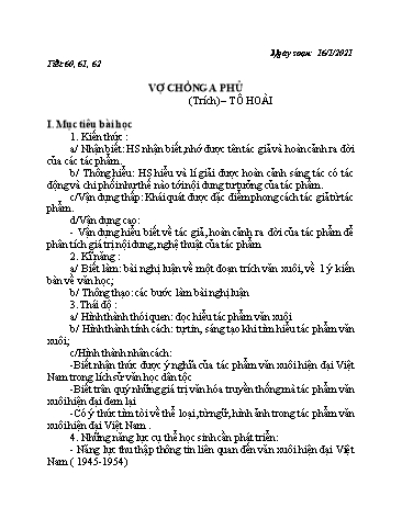 Giáo án Ngữ văn 12 - Tiết 60 đến 62: Vợ chồng A Phủ - Năm học 2020-2021