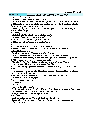 Giáo án Ngữ văn 12 - Tiết 89+90: Đọc văn Nhìn về vốn văn hóa dân tộc - Năm học 2020-2021