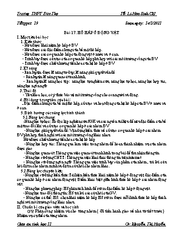 Giáo án Sinh học 11 - Tiết 19, Bài 17: Hô hấp ở động vật - Nguyễn Thị Huyền