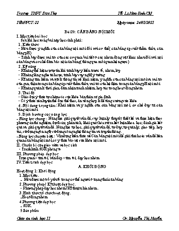 Giáo án Sinh học 11 - Tiết 22, Bài 20: Cân bằng nội môi - Nguyễn Thị Huyền