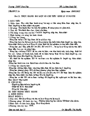 Giáo án Sinh học 11 - Tiết 24, Bài 21: Thực hành đo một số chỉ tiêu sinh lý ở người - Nguyễn Thị Huyền