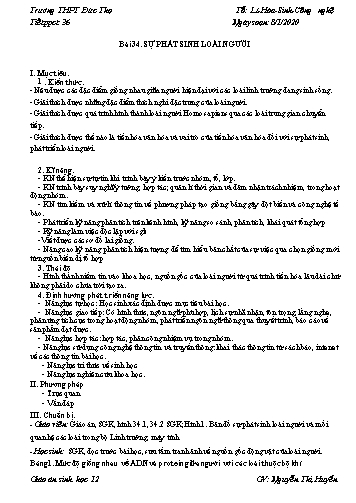 Giáo án Sinh học 12 - Tiết 36, Bài 34: Sự phát sinh loài người - Nguyễn Thị Huyền