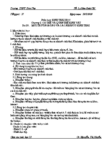 Giáo án Sinh học 12 - Tiết 37, Bài 35: Môi trường sống và các nhân tố sinh thái - Nguyễn Thị Huyền