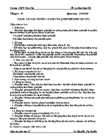 Giáo án Sinh học 12 - Tiết 40, Bài 38: Các đặc trưng cơ bản của quần thể sinh vật (Tiếp theo) - Nguyễn Thị Huyền