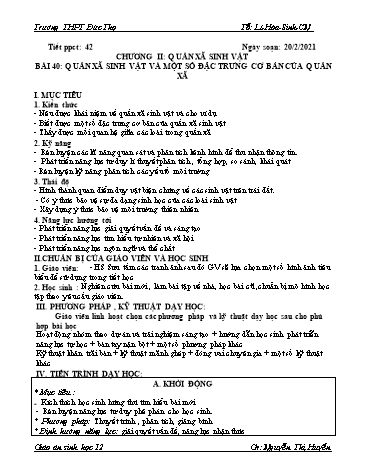 Giáo án Sinh học 12 - Tiết 42, Bài 40: Quần xã sinh vật và một số đặc trưng cơ bản của quần xã - Nguyễn Thị Huyền